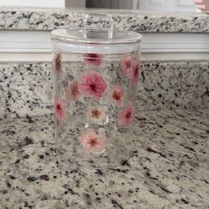 Pressed Floral Clear Glass Container